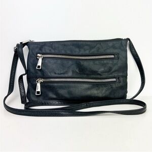 HOBO Mara Navy Blue Gray Leather Boho Crossbody Bag Purse